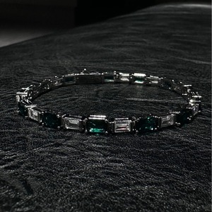 Tennis <b>Bracelet</b> Emerald Color Block <b>Copper</b> Alloy Geometric Design Unisex Jewelry - Product Image 1