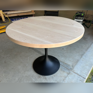 Modern Round Walnut <b>Dining</b> <b>Table</b> With Metal Base Solid Wood <b>Top</b> Stable Design For Home Furniture Customizable Size - Product Image 4