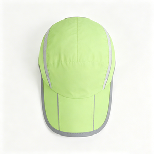 Lime Green Reflective Trim 100% Polyester 5-Panel Running Cap Quick Dry Ultra Lightweight Breathable UV Protection Night Safety - Product Image 6
