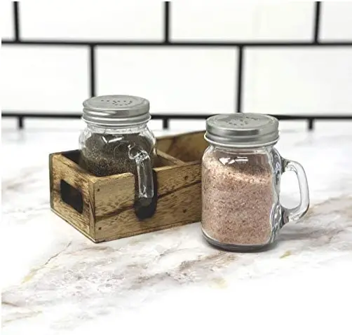 Mason Jar Salz & Pfeffer Schüttler Set mit Holz Tablett für Rustikalen Bauernhaus Tisch Dekor