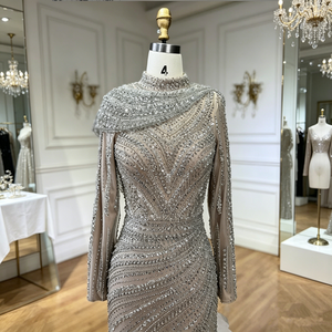 Robe de soirée sirène luxueuse à perles, robe de bal scintillante avec strass, robe de soirée formelle à manches longues pour femmes, pour mariage ou fête - Product Image 2