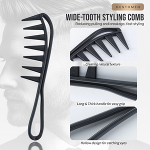 Kit de 3 peignes professionnels pour hommes pour barbier, peignes texturés en ABS pour coiffure, peignes à dents larges pour <span class=keywords><strong>cheveux</strong></span> <span class=keywords><strong>bouclés</strong></span> - Product Image 4