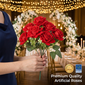 Ramo de Flores Artificiales de Terciopelo Hecho a Mano al por Mayor, con 7 Cabezas de Rosa Roja, para Decoración de Bodas y Hogar, para <span class=keywords><strong>el</strong></span> Día de la Madre - Product Image 1