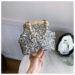 2024 New Bling Bling Women Fashion Sling <b>Bags</b> Shell Shaped <b>Sequined</b> Shoulder <b>Bags</b> With Pearl Handle Wholesale - Product Image 3