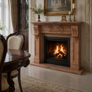 Cheminée en marbre personnalisée, moderne, sculptée à la main, en marbre Rosa Nuageux de luxe, avec manteau de cheminée et cadre de cheminée en marbre - Product Image 4