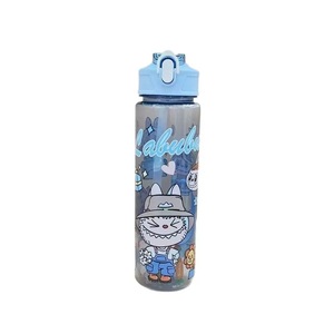 Bouteille d'eau en plastique PC grande capacité Lakuna 900 ml avec paille, couvercle pop-up à un clic, gourde portable à motif de dessin animé avec ventouse - Product Image 6