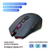 Ratón Inalámbrico para Juegos, Tri-Modo, 2.4G, BT, Cableado, RGB, 9 Botones, 220IPS, Programable, Recargable, con Logotipo Personalizado OEM