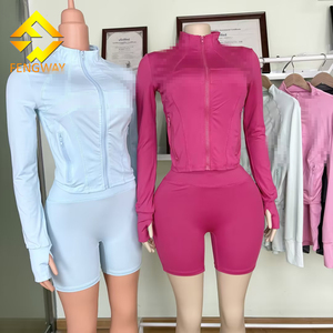 2025 abiti estivi a maniche lunghe con Zip <span class=keywords><strong>giacca</strong></span> abbinata Set Joggers Sweat <span class=keywords><strong>Biker</strong></span> 2 due pezzi Shorts da donna - Product Image 4