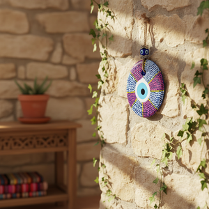 Décoration murale en verre peint à la main 25x13cm pour ornement de mauvais œil - Product Image 3