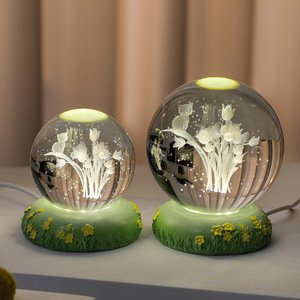 Fresh Idyllic Style Resin Craft Small Ornament New 3D Crystal Ball Inner Carved <b>Glass</b> <b>Globe</b> Night Light Atmosphere Lamp - Product Image 3