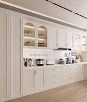 Dosseret en stratifié texturé 3D semi-brillant de qualité villa | Ensemble d'armoires de cuisine modulaires avec verre, MDF, robinet et quincaillerie d'évier