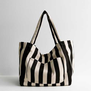 Công Suất Lớn Tái Sử Dụng Sọc Vải Mua Sắm Mang Theo Túi Với Bên Trong Túi Mới Bãi Biển Tote Với Thoải Mái Xử Lý - Product Image 2