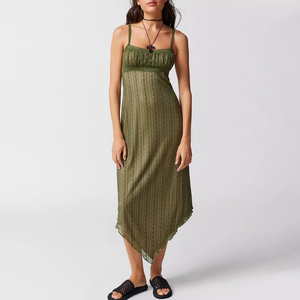 New Design Women Strap Long <strong>Dress</strong> Slim-fit Lettuce Edging Sleeveless Long <strong>Dress</strong> Lace <strong>Hanky</strong> <strong>Hem</strong> Midi <strong>Dress</strong> - Product Image 5