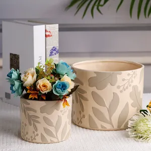 Redeco High Quality Embossed Flower Pot Ceramic Flower Pot Plant Pot Decor