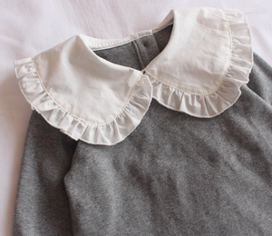 Vente en gros de t-shirts <span class=keywords><strong>polo</strong></span> à manches longues gris pour filles, personnalisés, avec col Peter <span class=keywords><strong>Pan</strong></span> à volants, couleur unie, décontractés, pour tout-petits, disponibles - Product Image 3