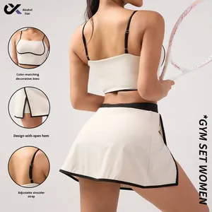 Artı boyutu kadınlar için hafif Yoga kıyafeti 2-Piece Set elastik bel Yoga koşu spor üst yelek rahat A-Line Yoga etek - Product Image 4