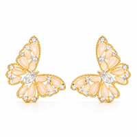 KAVNAR Boucles d'oreilles papillon zircon rose laiton doré or 14K brillantes