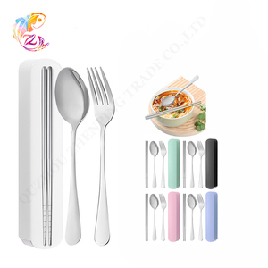 Set di posate ZP forchetta da viaggio costolette a cucchiaio con custodia Set di posate in acciaio inossidabile Dispenser avvolgente in plastica affilata con Cutter - Product Image 1