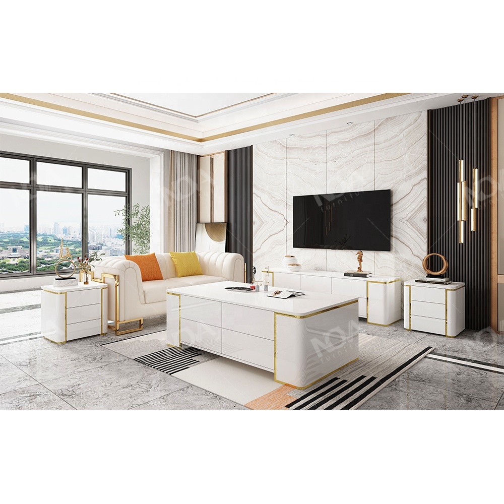 Nova Modernes Luxus-wohnzimmermöbel-set Goldrand Wohnzimmer-schrank-set Mit Tv-schrank,Couchtisch Und Beistellschrank