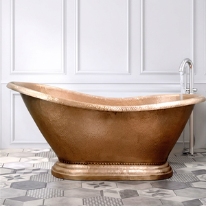 Baignoire autoportante ovale en cuivre finition antique CH-799 pour salle de bain domestique - Indian Home Crafts - Product Image 1