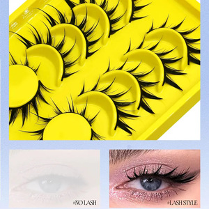 Faux cils effet dessin animé, pointus, style petit diable, noirs, épais, monobloc, pleine longueur, simulation naturelle, effet caméra - Product Image 2