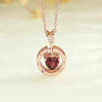 YBO élégant 925 argent or Rose Double face en forme de coeur pendentif collier chaîne réglable grenat naturel fête de fiançailles