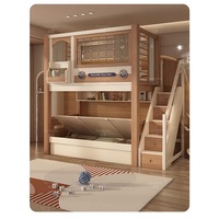 Lit superposé multifonctionnel moderne JS pour enfants, en bois massif durable, avec escalier de rangement et double tiroir coulissant, ensemble de meubles