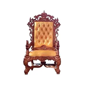 Fatto a mano di lusso Royal High Back King Chair italiano classico antico divano in legno massello con vera pelle per uso domestico