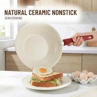 Ensemble de poêle à frire et de couvercle E-TOP en pierre rouge, compatible induction, fonte, revêtement antiadhésif en granit, ensemble de poêles à frire profondes, ustensiles de cuisine