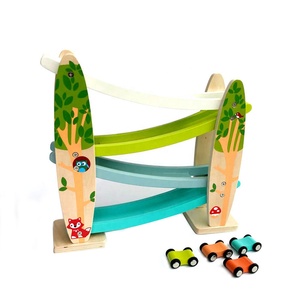 Wholesale Baby Early Education 4 Levels Racing Track Slide Toy Wooden Car Ramp Toy For Kids