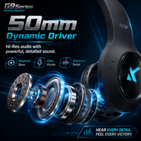 Casque de jeu filaire MCHOSE G9 avec haut-parleurs dynamiques de 50 mm à diaphragme plaqué titane, son surround virtuel 7.1 par logiciel, microphone RGB