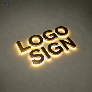 Letrero LED Retroiluminado <span class=keywords><strong>de</strong></span> Acero Inoxidable Dorado Cepillado, Personalizado e Impermeable, para Decoración <span class=keywords><strong>de</strong></span> Centros Comerciales y Edificios Comerciales - Product Image 2