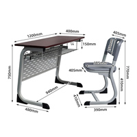 Mobilier de classe moderne E1 écologique pour deux personnes, 2 chaises et une table pour étudiants universitaires avec une plaque de protection avant