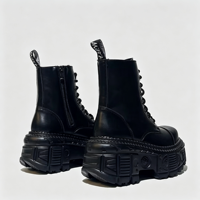 Bottes courtes à plateforme style rétro punk, gothique, métal, motard, avec surpiqûres robustes, style scraper, couleur unie, super hautes