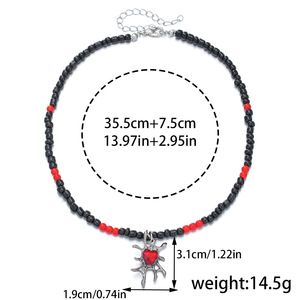 Collar de Estilo Gótico Europeo Americano con Telaraña, Cuentas Negras y Rojas, Joyería para Fiesta de Halloween, Cadena para Clavícula, Collar de Cuentas para Suéter - Product Image 4