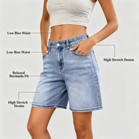 Shorts en jean coupe trapèze pour femme, taille basse, jambes larges, style jorts, pour tenues d'été et de barbecue en extérieur