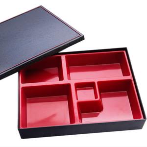 Hot Selling Japanese Traditional Plastic Lacquered Lunch Bento Box 5 Compartment Sushi Bento Box Wood Grain Serving Food Dish