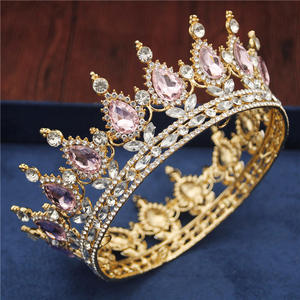 水晶复古皇家女王国王 Tiaras 和冠男性/女性选美舞会 Diadem 头发饰品婚礼发饰饰品配件 - Product Image 1