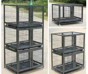 Ağır katlanabilir istiflenebilir üç katmanlı çift katmanlı Pet kafesleri taşıyıcılar evler tepsi tekerlekler ile büyük kulübesi köpek kafesi - Product Image 2