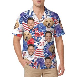 Chemise hawaïenne personnalisée USA 250th avec photo du visage, chemise florale boutonnée pour homme, manches courtes, été - Product Image 1