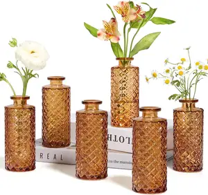 2023 hot sale factory cheap table Centerpieces small clear amber glass bud vase glass bottle for flower arrangent for party gift