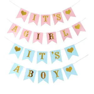 20X16cm Christening Baby Shower Garland Decoration Birthday Party Favors It's A Girl Boy Paper Garland Bunting Banner
