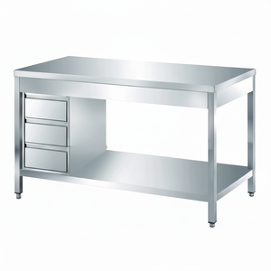 Tavoli in acciaio inossidabile con porte scorrevoli e backsplash - Product Image 1