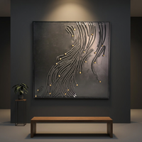 Décoration murale carrée 3D faite à la main, style abstrait moderne avec lignes fluides, cadre suspendu adapté pour hôtel et salon