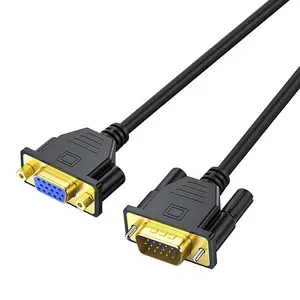 Kabel OEM PVC 1080P 15Pin 15 Pin VGA laki-laki ke VGA perempuan kabel tembaga kabel adaptor Video ekstensi hitam untuk Monitor LED LCD TV