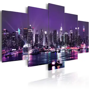 great 3d city landcape wall canvas oil painting 3D city scenery 5-piece decoration wall canvas painting