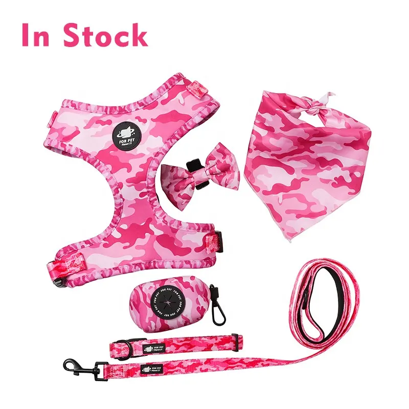 OEM/ODM Personalized Pet Accessories Print Reflective Reversible Quick Release Padded Polyester Pattern Dog Harness Set