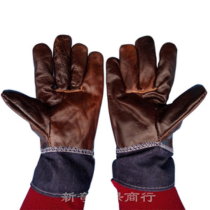 Guantes de soldadura de cuero de vaca con siete capas de mezclilla, sin forro, para soldadura industrial, con pulgar recto, resistentes a salpicaduras de metal fundido - Product Image 1