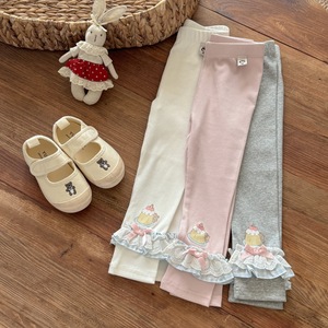 Girls' Spring Autumn Korean Style Lace Leggings Cotton Knitted Pencil Pants With Cupcake Patch For Kids - Product Image 2