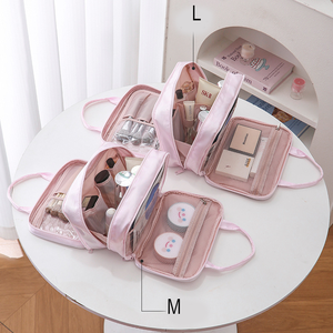 Bolsa de Aseo de Viaje de Tela Suave, Organizador de Maquillaje con Cremallera de Tres Niveles, Tipo <span class=keywords><strong>Maleta</strong></span> de Mano, para Uso Diario - Product Image 1